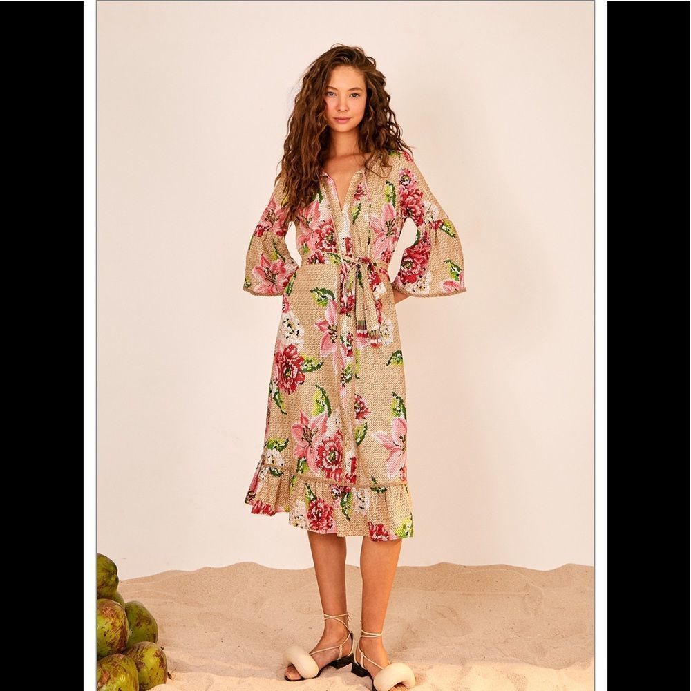 Farm Rio Woven Floral Midi Dress